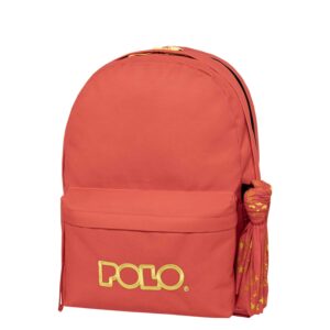 Polo Original Double Scarf Σχολική Τσάντα Πλάτης Γυμνασίου - Λυκείου Coral/Yellow 27lt