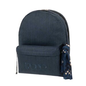 Polo Original Double Scarf Σχολική Τσάντα Πλάτης Γυμνασίου - Λυκείου Jean Dark Blue 27lt