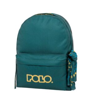 Polo Original Double Scarf Σχολική Τσάντα Πλάτης Γυμνασίου - Λυκείου Petrol/Gold 27lt