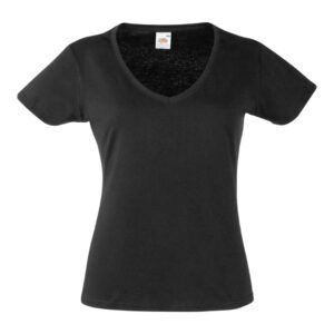 Γυναικείο T-shirt V-Neck με κοντά μανίκια σε μαύρο χρώμα, Φτιαγμένο από μίγμα 95% βαμβάκι και 5% ελαστάνη