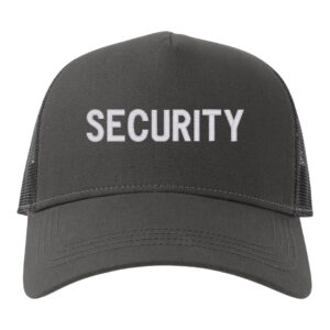 Καπέλο Trucker μαύρο με κεντημένο σχέδιο security με λευκή κλωστή.