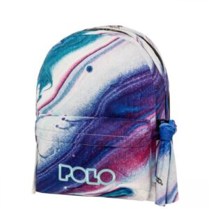 Polo Original Double Scarf Σχολική Τσάντα Πλάτης Γυμνασίου - Λυκείου με Θήκη για Παγούρι White/Purple/Blue