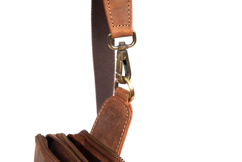 Τσάντα δερμάτινη Fetiche Leather ώμου - χιαστί καφέ