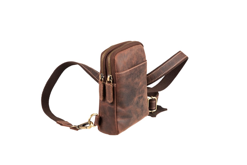 Τσάντα δερμάτινη Fetiche Leather ώμου - χιαστί καφέ