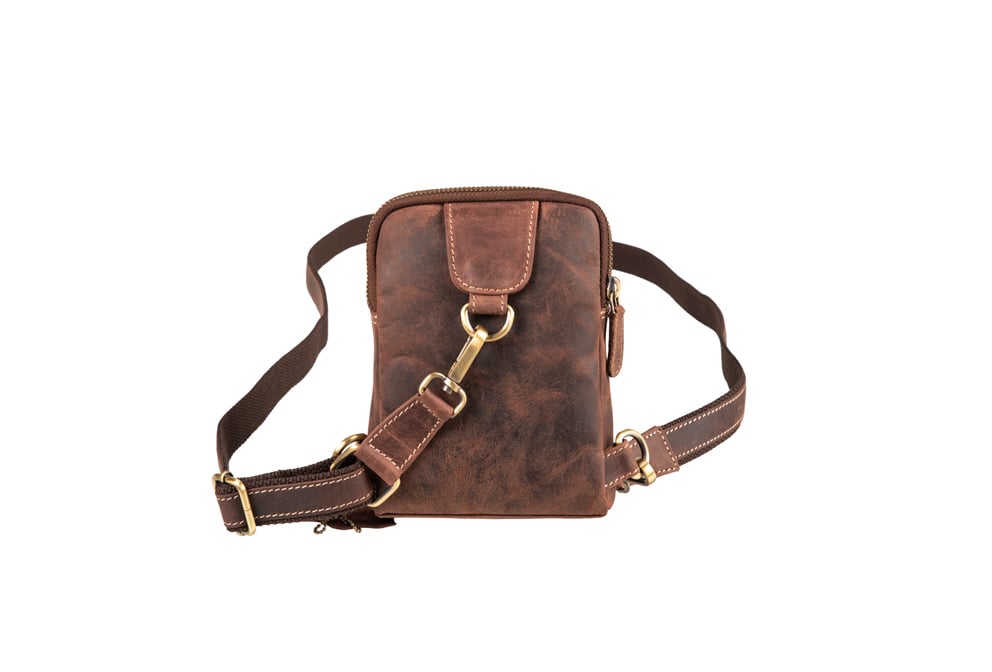 Τσάντα δερμάτινη Fetiche Leather ώμου - χιαστί καφέ
