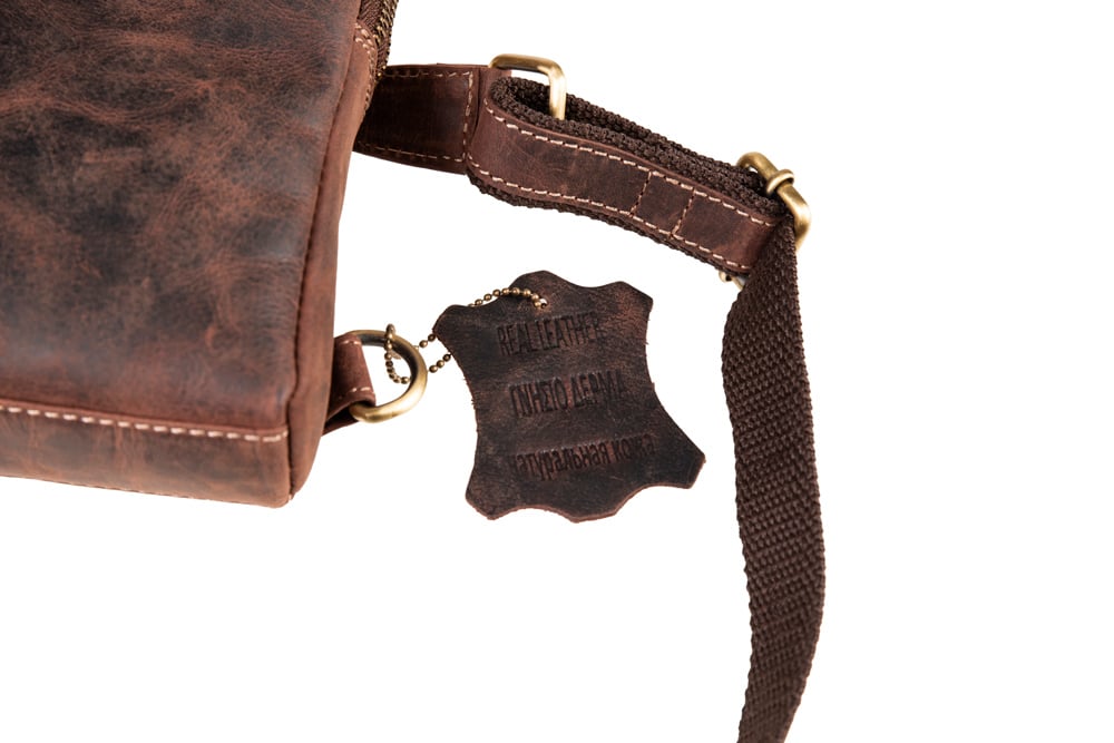 Τσάντα δερμάτινη Fetiche Leather ώμου - χιαστί καφέ