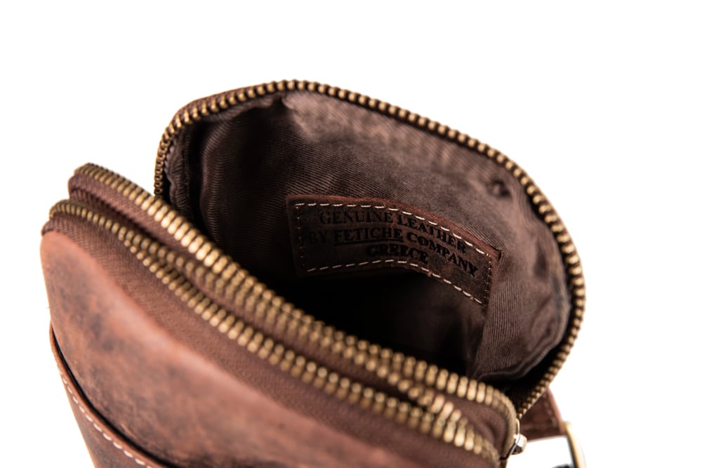 Τσάντα δερμάτινη Fetiche Leather ώμου - χιαστί καφέ