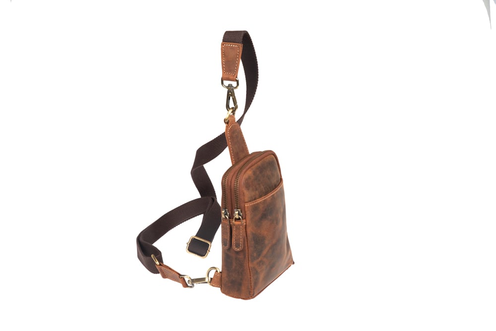 Τσάντα δερμάτινη Fetiche Leather ώμου - χιαστί καφέ